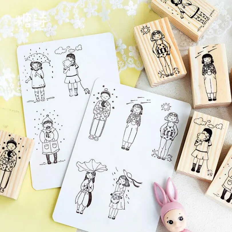 Four seasons weather Cartoon girl child stamp DIY wooden rubber stamps for scrapbooking stationery scrapbooking standard stamp
Four seasons weather Cartoon girl child stamp DIY wooden rubber stamps for scrapbooking stationery scrapbooking standard stamp