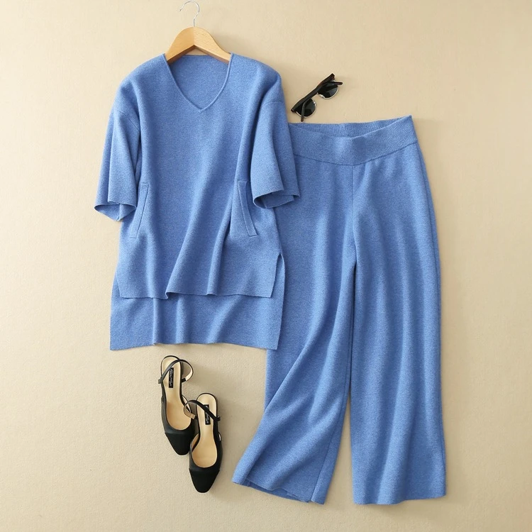 pure goat cashmere knit women short sleeve sweater suits Vneck irregular pullover wide leg ankle-length pant set M/L
pure goat cashmere knit women short sleeve sweater suits Vneck irregular pullover wide leg ankle-length pant set M/L