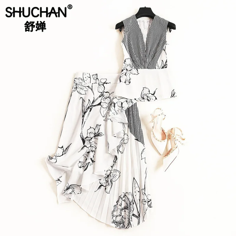 Shuchan Korean Style Women Summer Women's Suit with A Skirt print tops with sleeveless+Asymmetry skirts two piece suit 12280
Shuchan Korean Style Women Summer Women's Suit with A Skirt print tops with sleeveless+Asymmetry skirts two piece suit 12280