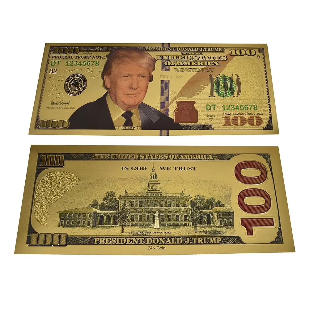 New Desian USA Donald John Trump 100 Dollar Gold Colorful Foil Banknote Fake Money
New Desian USA Donald John Trump 100 Dollar Gold Colorful Foil Banknote Fake Money