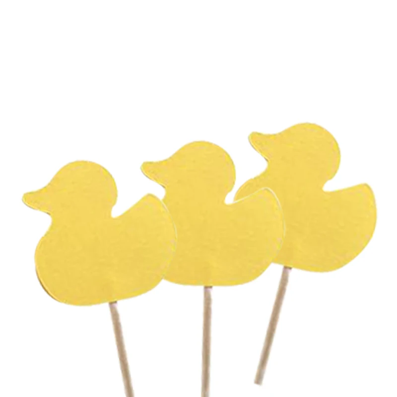 

24 Yellow Duck Cupcake Toppers Baby Duck Food Picks Rubber Ducky Summer Party Decor Baby Shower & Birthdays Party Supplies