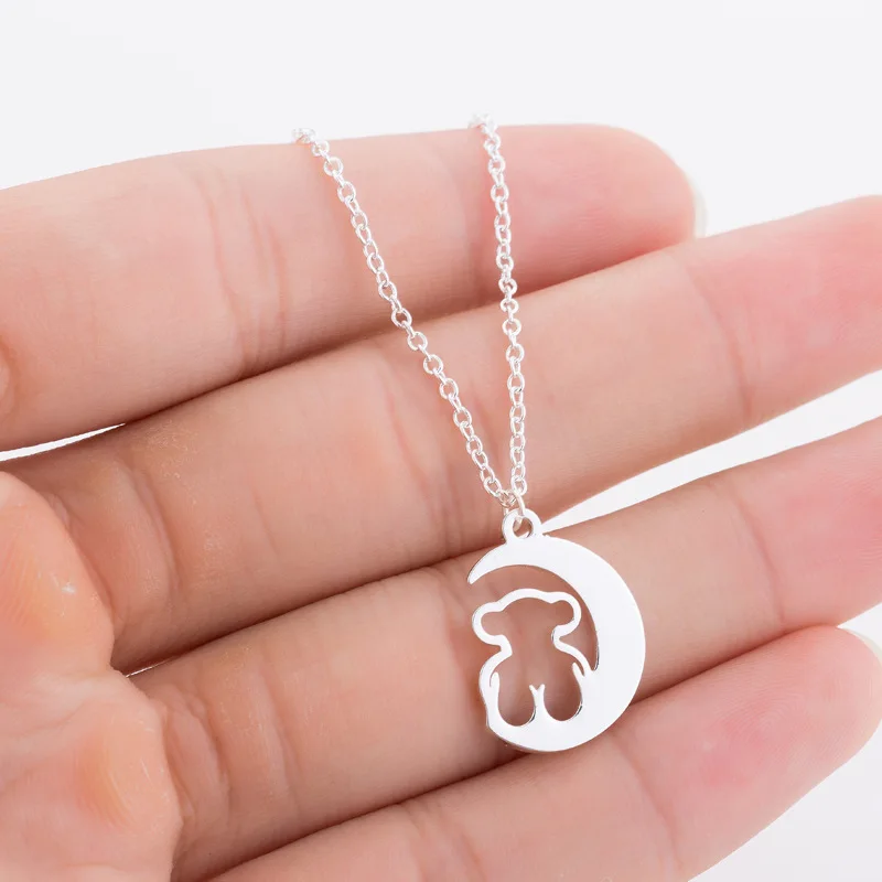 Stainless Steel Necklace Bear Chains Cute Funny Minimalist Simple Cadena Moon Hollow Pendant Necklaces Cadena Gift for Women
Stainless Steel Necklace Bear Chains Cute Funny Minimalist Simple Cadena Moon Hollow Pendant Necklaces Cadena Gift for Women