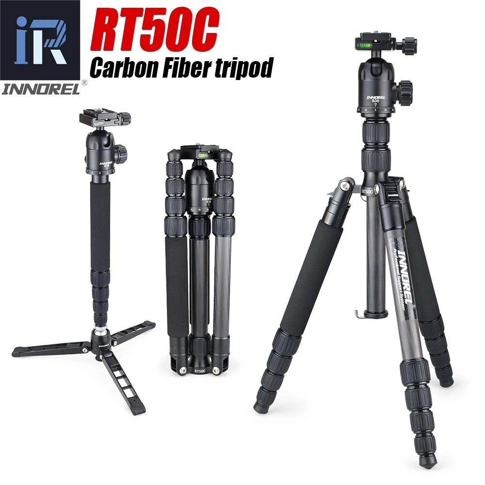 

RT50C Portable Travel Professional Carbon fiber Tripod Monopod Panoramic Ball head for DSLR Digital camera lightweight compact