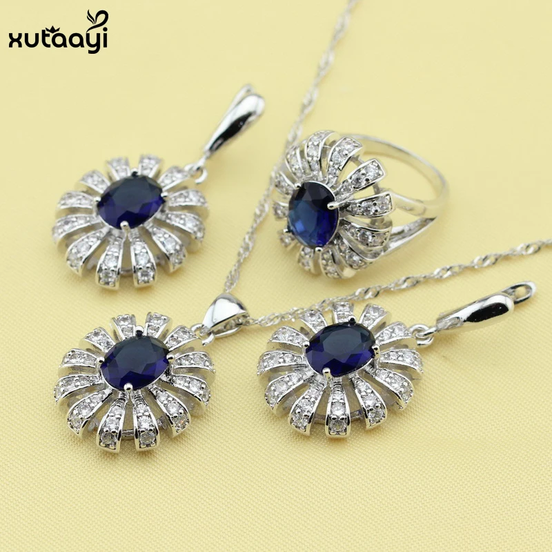 XUTAAYI Fashion 925 Silver Overlay Jewelry Sets Blue Cubic Zirconia Classy Wedding Necklace/Rings/Earrings Sets For women
XUTAAYI Fashion 925 Silver Overlay Jewelry Sets Blue Cubic Zirconia Classy Wedding Necklace/Rings/Earrings Sets For women