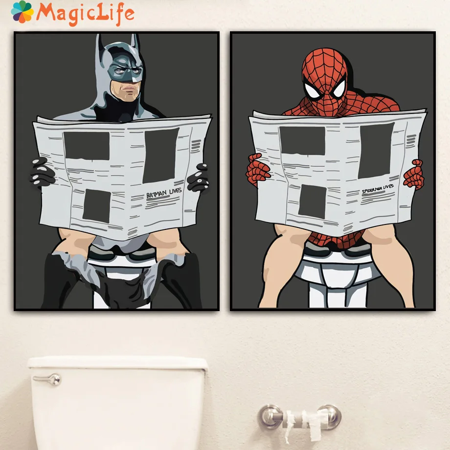 Cartoon Batman Spiderman Decor Wall Art Canvas Painting Superhero Movie Wall Pictures For Bathroom Toilet Unframed
Cartoon Batman Spiderman Decor Wall Art Canvas Painting Superhero Movie Wall Pictures For Bathroom Toilet Unframed