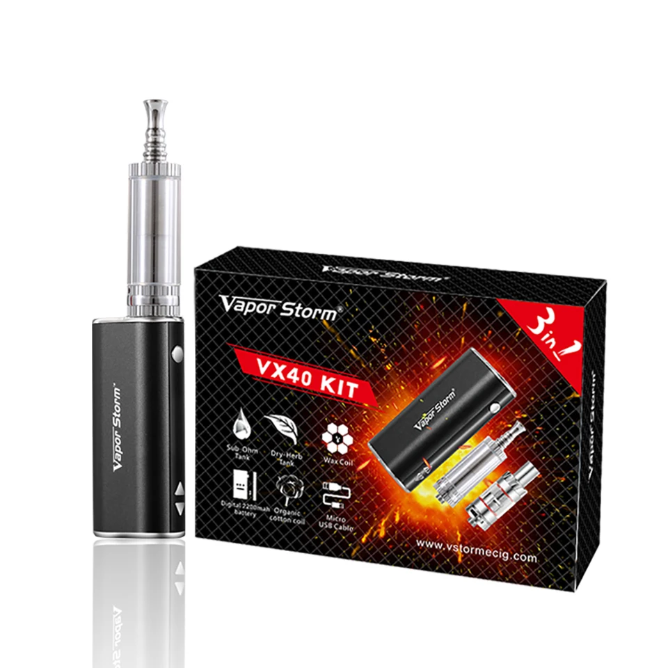 Vapor Storm VX40 40w Electronic Cigarette Kit 2200mah battery TC Box Mod Vape oil Wax Dry herb Vaporizer Kit