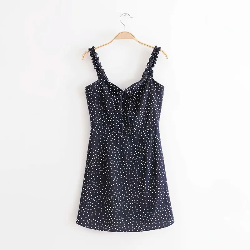 yinlinhe Green Polka Dot Women Dress Sleeveless V neck Strap Summer Dress Backless Elegant Lace Up Vintage Vestidos 8