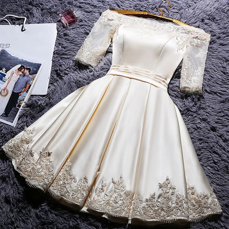 In Stock Half Sleeves Lace Cocktail Party Dresses A-Line Girl Party Dress Knee-Length Lace-Up Back Vestidos Women Hot (2)