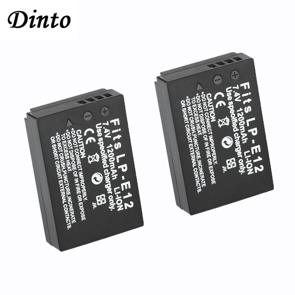 Dinto 2 шт. 1200 мА/ч LP-E12 LPE12 LP E12 Перезаряжаемые цифровой Камера Батарея для