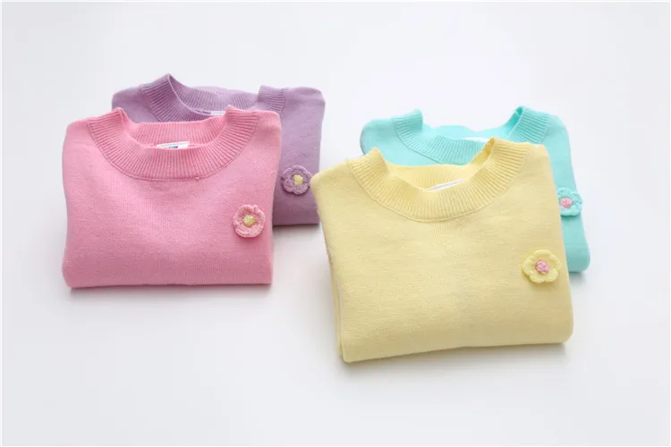 2018 Autumn Spring 2-10 Years Old Gift Children'S Clothing O-Neck Long Sleeve Candy Color Knitted Kids Baby Girls Sweater (18)