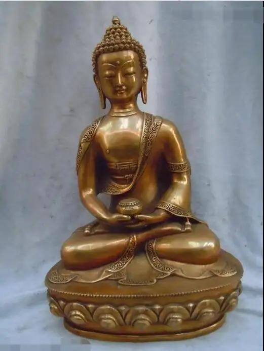 12" China finely brass carved apothecary buddha Bodhisattva sculpture statue