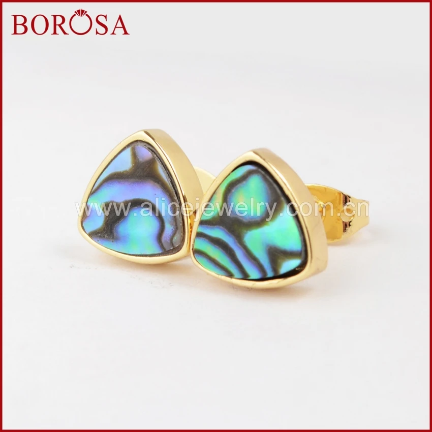 BOROSA Real abalone shell triangle bezel studs druzy Stud Earrings multi color 10mm Gold Color Triangle druzy stud earring ZG070
BOROSA Real abalone shell triangle bezel studs druzy Stud Earrings multi color 10mm Gold Color Triangle druzy stud earring ZG070