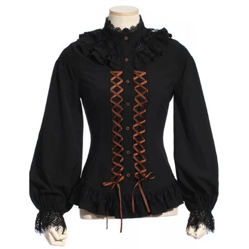 Women's Ruffled Stand Collar Lace-up Gothic Steampunk Long Sleeve Victorian Blouse BLACK SP179BK
Women's Ruffled Stand Collar Lace-up Gothic Steampunk Long Sleeve Victorian Blouse BLACK SP179BK