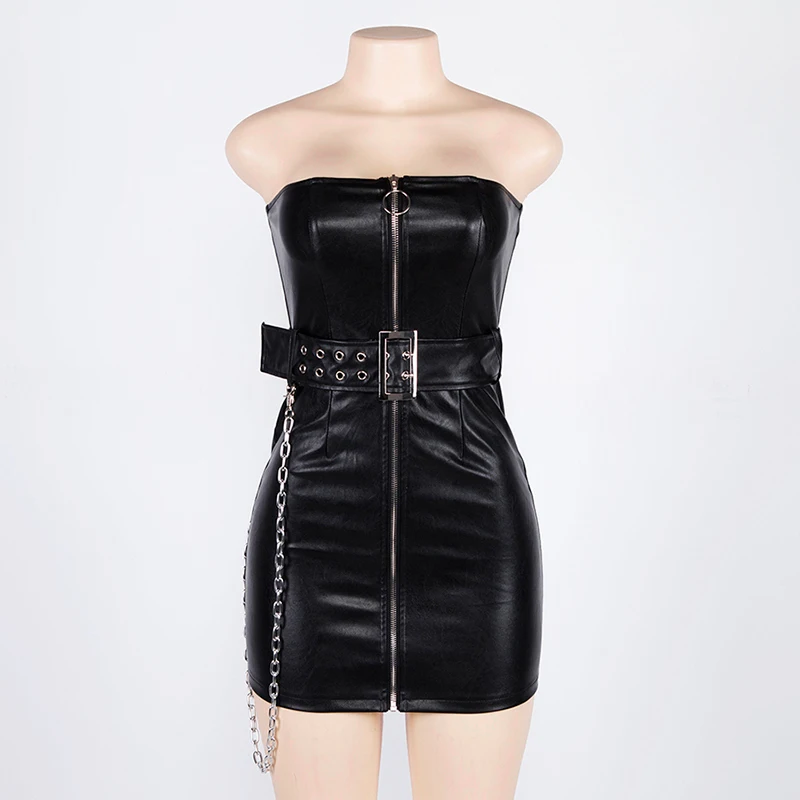 Goth Black PU Leather Zipper Dress Goth Black PU Leather Zipper Dress