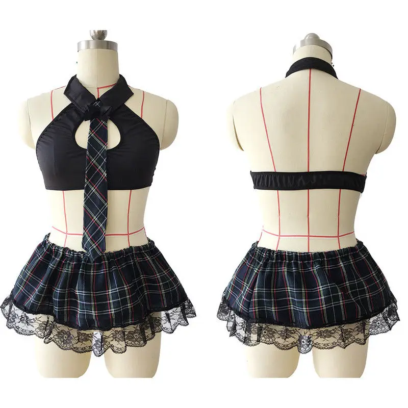 Sexy Lingerie Costumes Exotic Intimates Backless Sexy Uniform Set Neck Tie Bra Plaid Lace Mini Skirt Set Plus Size
Sexy Lingerie Costumes Exotic Intimates Backless Sexy Uniform Set Neck Tie Bra Plaid Lace Mini Skirt Set Plus Size