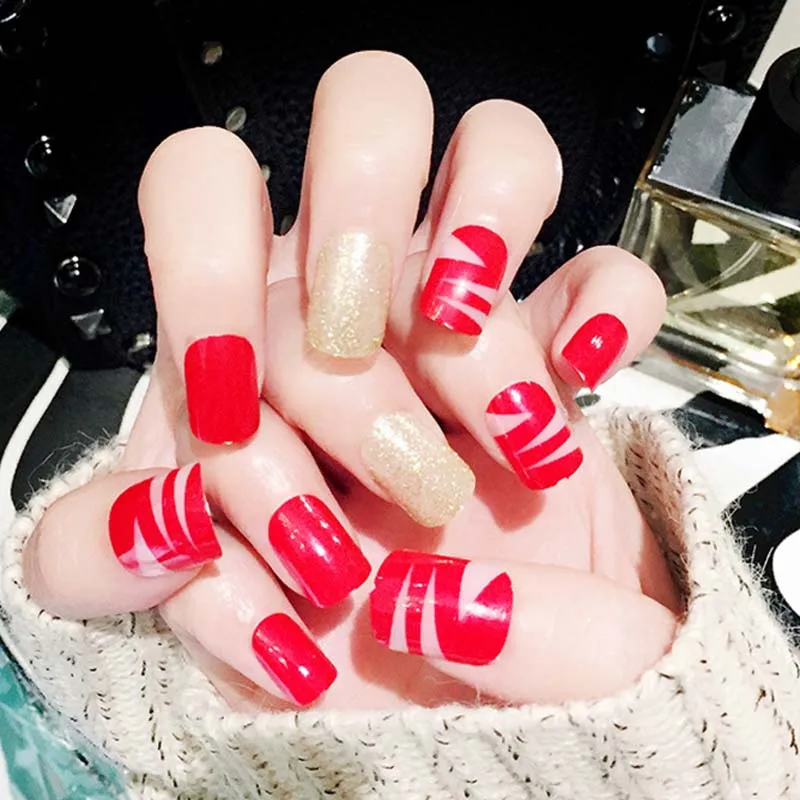 Ladies Sexy Red Color False Nail Glitter Gold Acrylic Fake Nails Square Head DIY Full Cover Nail Art Tips with Glue 24pcs
Ladies Sexy Red Color False Nail Glitter Gold Acrylic Fake Nails Square Head DIY Full Cover Nail Art Tips with Glue 24pcs