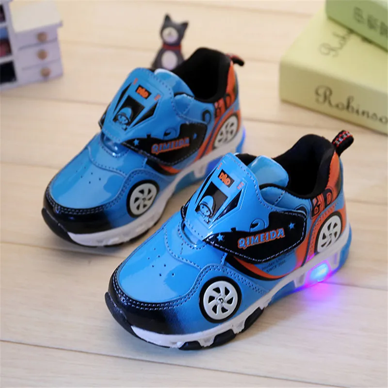 Image HOT Fashion Boys Shoes Car Printed Chidren Shoes With Ligh Up Baby Brand Kids Shoes For Boys Size 23 32