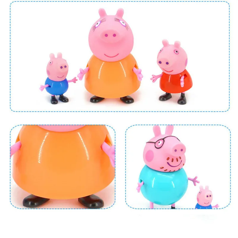 New 4pcs Set Peppa George Pig Action Toy Family Dad Mom Pig Anime Toys For Kids