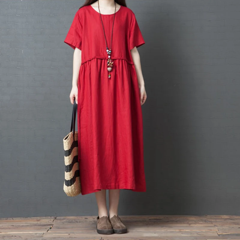 Large size loose Cotton Linen Dress Solid color Vintage O-Neck Short Sleeve 2019 Summer New Casual Chinese Style Women Dresses
Large size loose Cotton Linen Dress Solid color Vintage O-Neck Short Sleeve 2019 Summer New Casual Chinese Style Women Dresses