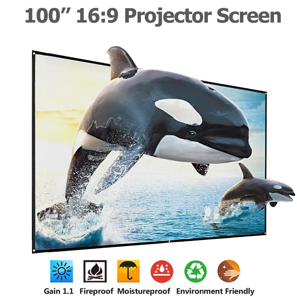 100 inch 16:9 Portable Projector Screen Matte White Wall Mounted Canvas for Home Theater for LED DLP Projector 
100 inch 16:9 Portable Projector Screen Matte White Wall Mounted Canvas for Home Theater for LED DLP Projector