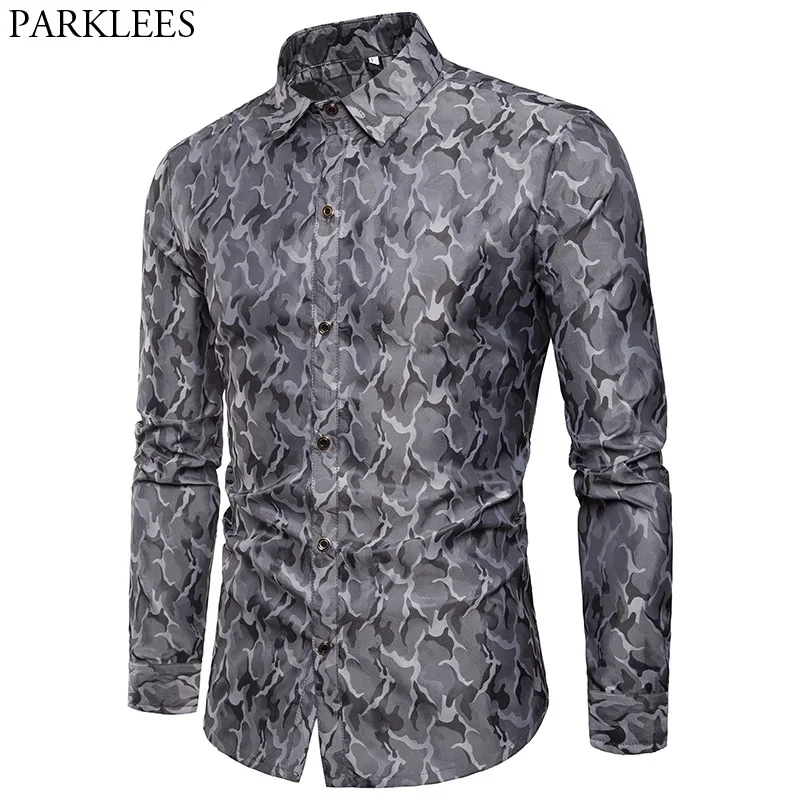 Mens Smooth Silk Cotton Dress Shirt 2018 Casual Slim Fit Long Sleeve Shirts Men Fashion Camouflage Performance Night Club Shirt
Mens Smooth Silk Cotton Dress Shirt 2018 Casual Slim Fit Long Sleeve Shirts Men Fashion Camouflage Performance Night Club Shirt