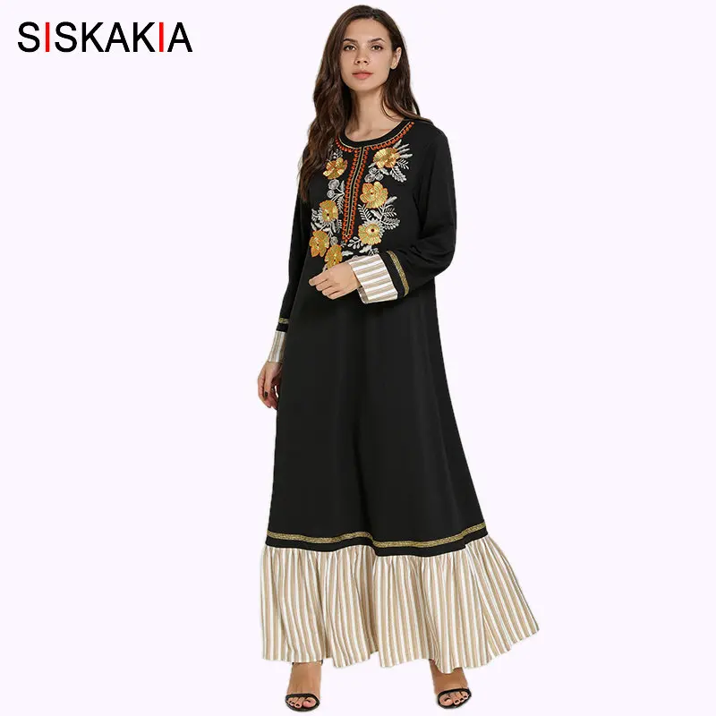 Siskakia Ethnic Floral Embroidery Women Long Dress Elegant O Neck Long Sleeve Maxi Dresses Stripe Patchwork Arabian Clothes Fall
Siskakia Ethnic Floral Embroidery Women Long Dress Elegant O Neck Long Sleeve Maxi Dresses Stripe Patchwork Arabian Clothes Fall