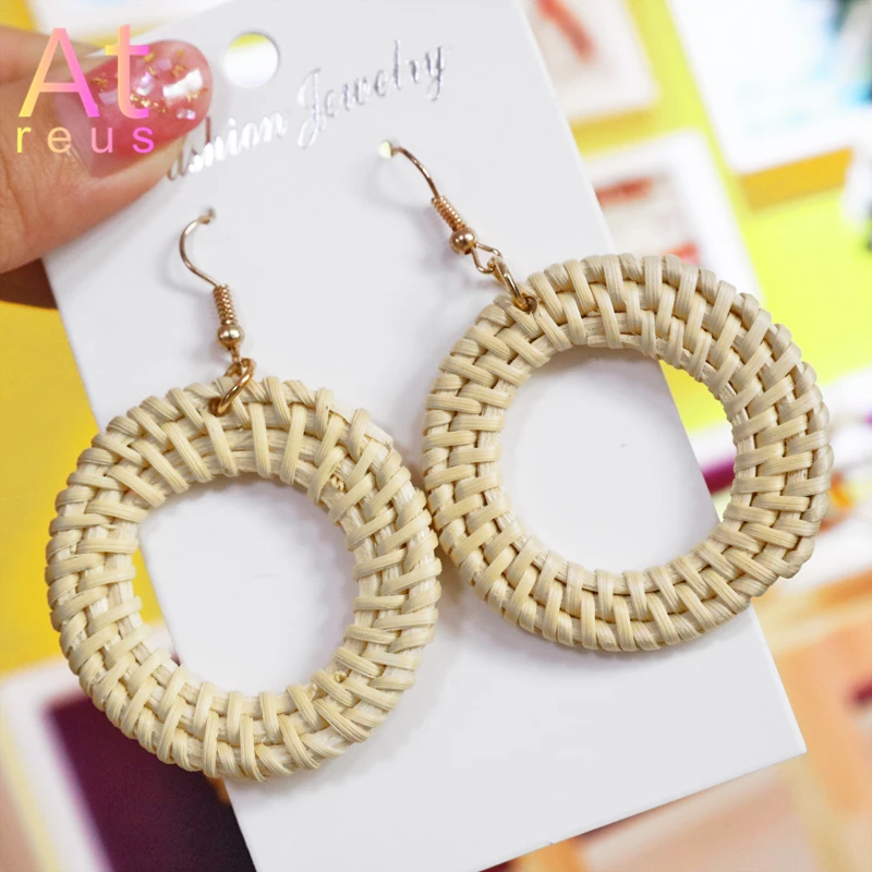 2019 New Hot Fashion Bamboo Rattan Straw Weave Earrings For Women Handmade Circle Long Drop Dangle Earring Female Brincos gift | Украшения