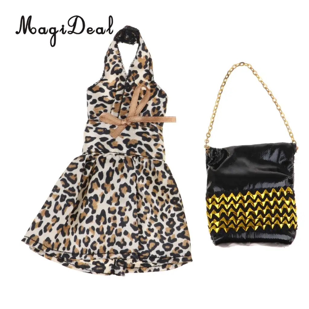 2Pcs Clothes Set Halter Dress Skirt & Chain Handbag for 30cm Doll