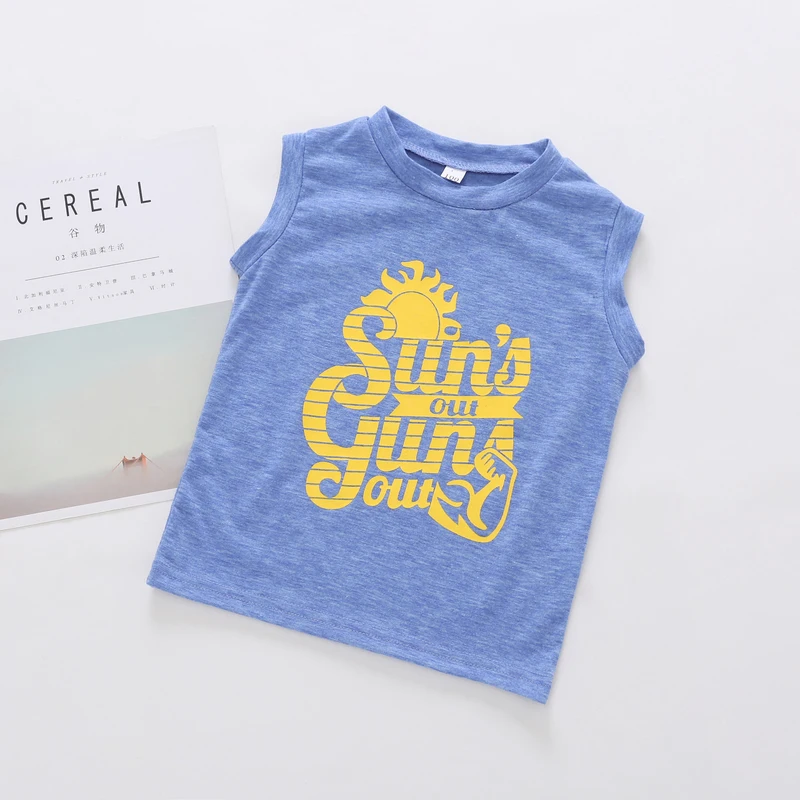 Boy's sleeveless T-shirt printed with letters in pure cotton single children's suit for summer of 2019
Boy's sleeveless T-shirt printed with letters in pure cotton single children's suit for summer of 2019