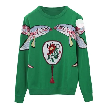 2020 Green Knitted Sweaters Pullovers Women Runway Designer Double Fish Female Ladies Christmas Jumper Autumn Winter Clothes
2020 Green Knitted Sweaters Pullovers Women Runway Designer Double Fish Female Ladies Christmas Jumper Autumn Winter Clothes
