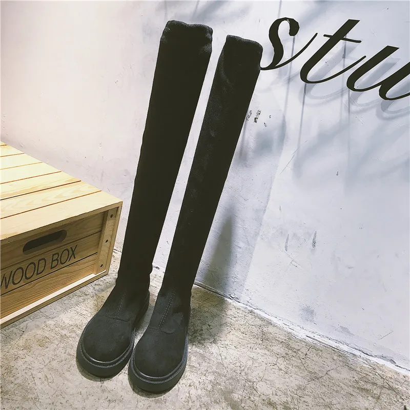 New Ladies Shoes Square Low Heel Women Over The Knee Boots Stretch Fabric Black Round Toe Woman Motorcycle Boots Size 35-39
New Ladies Shoes Square Low Heel Women Over The Knee Boots Stretch Fabric Black Round Toe Woman Motorcycle Boots Size 35-39