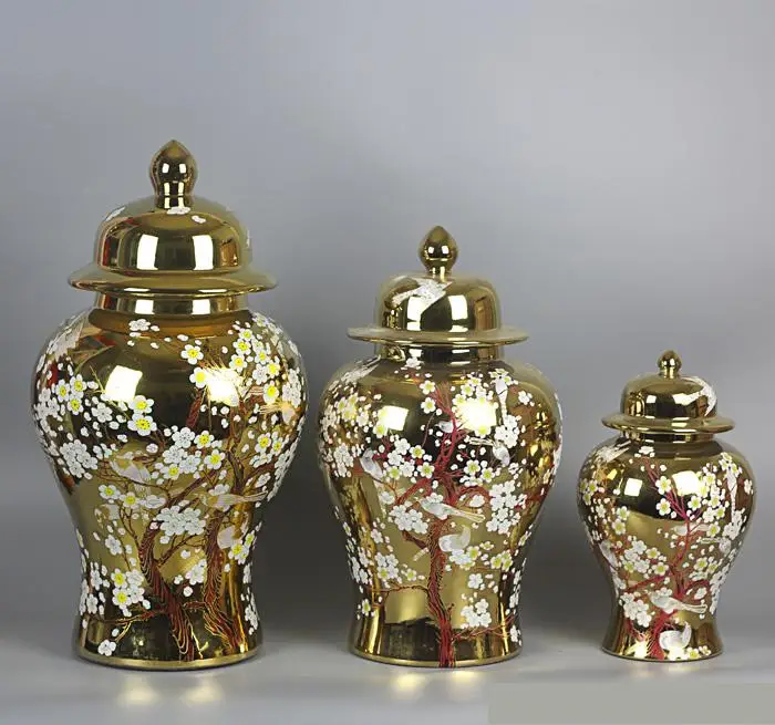 Gold/Silver plum blossom pattern Jingdezhen Ceramic temple jar Vase decoration Fashion household porcelain ceramic Ginger jar
Gold/Silver plum blossom pattern Jingdezhen Ceramic temple jar Vase decoration Fashion household porcelain ceramic Ginger jar