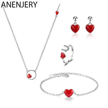 ANENJERY S925 Stamp Silver Color Jewelry Sets Dalicate Red Heart Necklace+Earrings+Ring+Bracelet For Women Girl Gift
ANENJERY S925 Stamp Silver Color Jewelry Sets Dalicate Red Heart Necklace+Earrings+Ring+Bracelet For Women Girl Gift