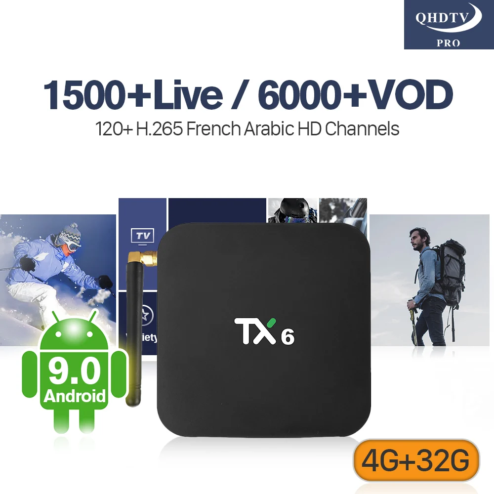 QHDTV Pro 1 Year Android 9.0 Box TX6 4+32G BT5.0 Dual-Band WIFI USB3.0 H.265 Decoder Arabic Italy IPTV France Subscription Box
QHDTV Pro 1 Year Android 9.0 Box TX6 4+32G BT5.0 Dual-Band WIFI USB3.0 H.265 Decoder Arabic Italy IPTV France Subscription Box