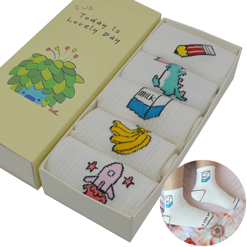 5 Pair/set White Harajuku Kawaii Women Socks Cotton Cute Cartoon Fashion Girls Short Letter Funny Socks with Gift Box
5 Pair/set White Harajuku Kawaii Women Socks Cotton Cute Cartoon Fashion Girls Short Letter Funny Socks with Gift Box