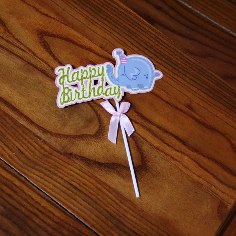 2pcs-Gold-Glitter-Happy-Birthday-Cake-Topper-Elephant-Paper-Cupcake-Topper-For-Kids-Birthday-Party-Cake (3)