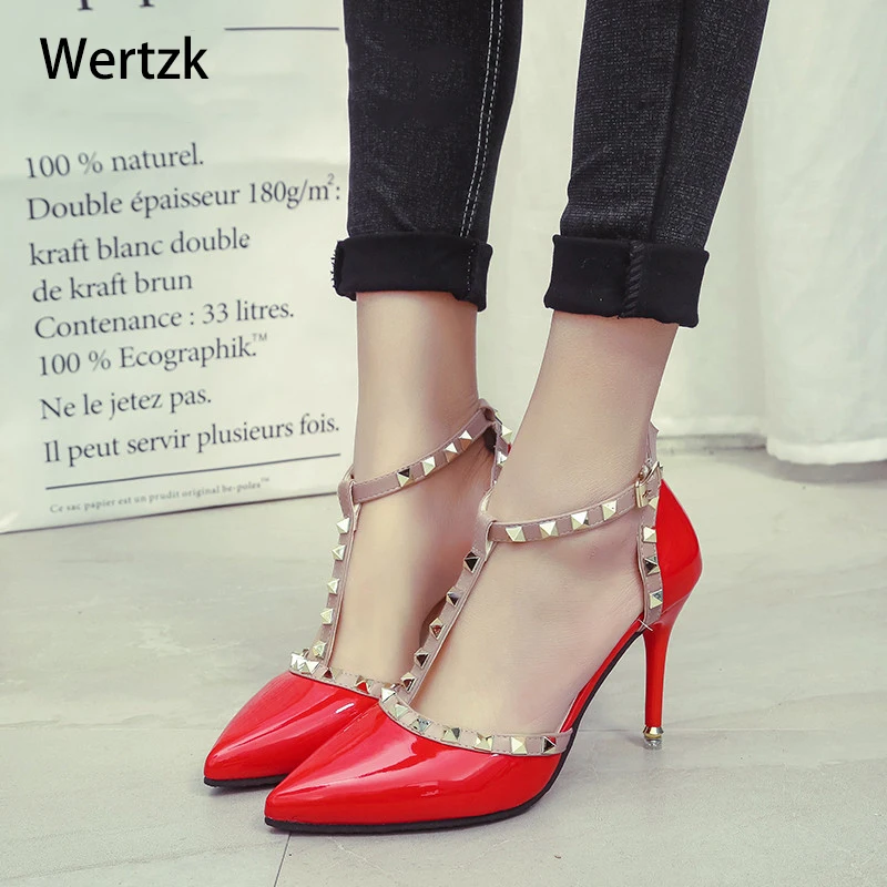 2018 New woman High heels shoes Ladies Sexy Pointed Toe T-Strap pumps Buckle rivets nude heels dress wedding shoes S203
2018 New woman High heels shoes Ladies Sexy Pointed Toe T-Strap pumps Buckle rivets nude heels dress wedding shoes S203