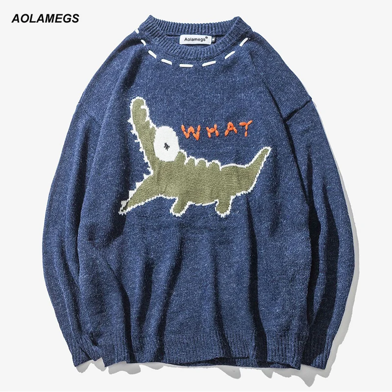 Aolamegs Men Sweater Knit Pullover Crocodile Cartoon Letter Loose Sweaters Embroidery Casual Fashion Male Warm Autumn Winter
Aolamegs Men Sweater Knit Pullover Crocodile Cartoon Letter Loose Sweaters Embroidery Casual Fashion Male Warm Autumn Winter