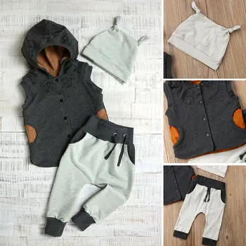 3PCS Kids Baby Boy Clothes Hooded Vest Tops+Long Pants+Hat Outfits Set Tracksuit Sunny Boy Sunsuit Playsuit 
3PCS Kids Baby Boy Clothes Hooded Vest Tops+Long Pants+Hat Outfits Set Tracksuit Sunny Boy Sunsuit Playsuit