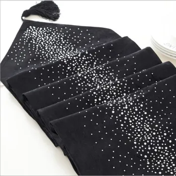Stylish luxury hot drilling process table runner. Elegant black decorative tablecloth. Coffee table cloth.
Stylish luxury hot drilling process table runner. Elegant black decorative tablecloth. Coffee table cloth.