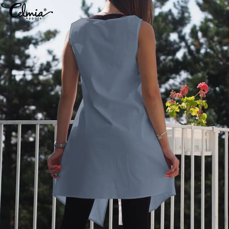 Топ модная Celmia 2021 Летняя женская блузка без рукавов винтажная Асимметричная