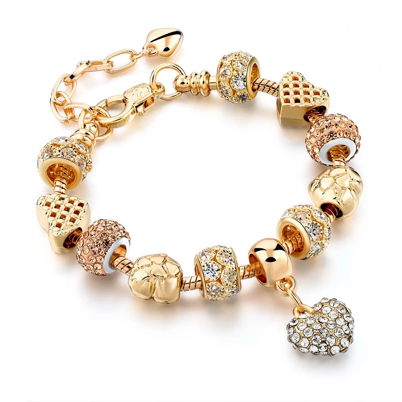 Crystal Heart Charm Bracelets and Gold Bangles