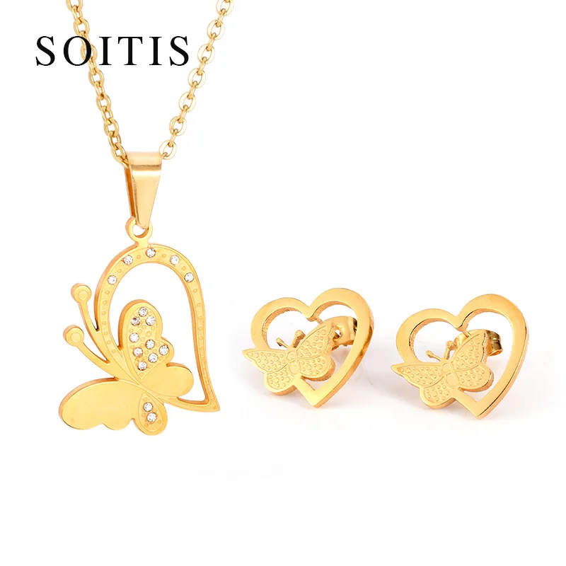 SOITIS Stainless Steel Jewelry Sets Women Fashion Style Butterfly Heart Rhinestone Earrings Necklace Half Heart Gold Color Chain
SOITIS Stainless Steel Jewelry Sets Women Fashion Style Butterfly Heart Rhinestone Earrings Necklace Half Heart Gold Color Chain
