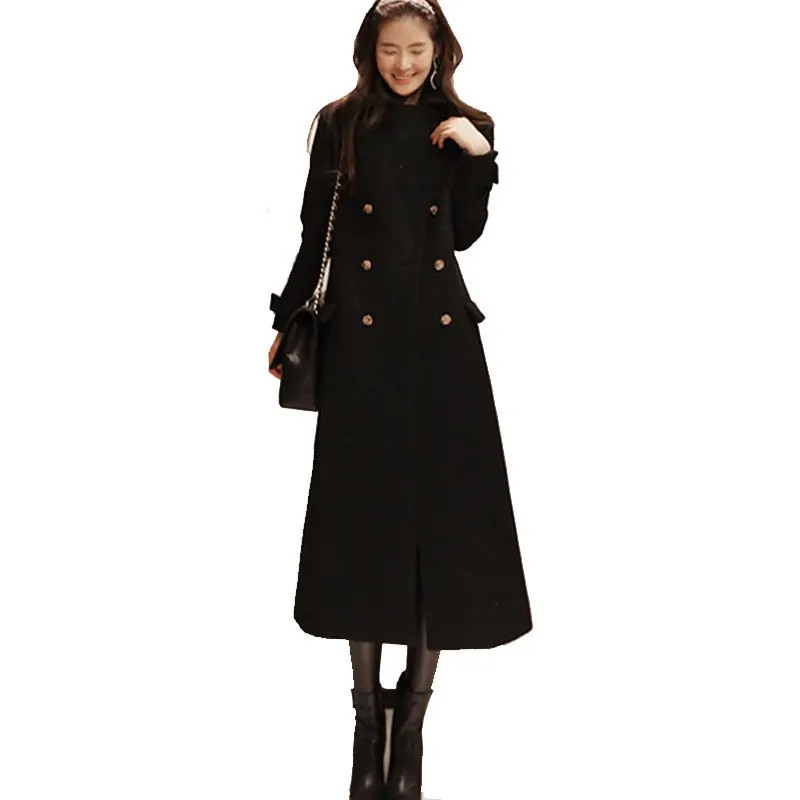 Image Black Wool Overcoat Women Autumn Winter Fashion Slim Double Breasted Female Jacket Coat Femme Trench Coat Camel Plus Size