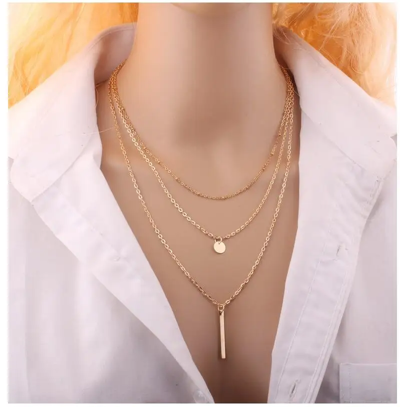 New fashion simplicity Metal alloy Copper beads Sequin Multilayer metal Vertical bar shape Pendant Female clavicle necklace
New fashion simplicity Metal alloy Copper beads Sequin Multilayer metal Vertical bar shape Pendant Female clavicle necklace