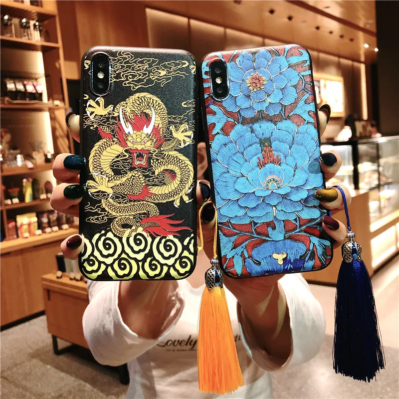 Luxury Chinese court wind 3D embossed tassel phone case for Huawei Mate10 P10 P20 Plus Honor Nova dragon phoenix cheongsam coque
Luxury Chinese court wind 3D embossed tassel phone case for Huawei Mate10 P10 P20 Plus Honor Nova dragon phoenix cheongsam coque