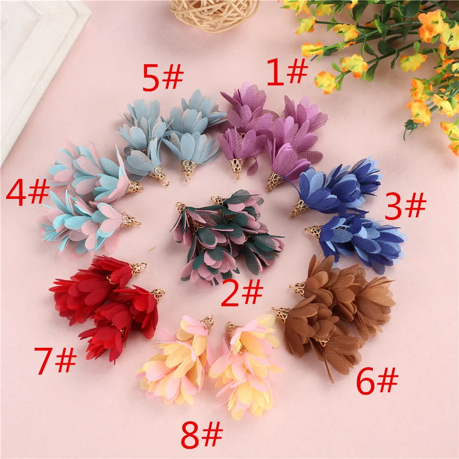 Фото 10pc/lots Woven Fabric Flower Tassels Pendants Charms For Jewelry Diy Making Crafts Bohemian Earrings Clothes Decora Accessories | Украшения