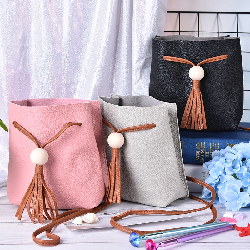 Girls Shoulder Bucket Bags Women Tassel PU Leather Purses Coin Handbags Ladies Famous Brand Bag