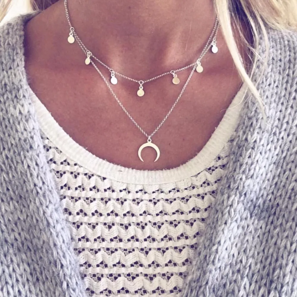 NK158 New Fashion Multilayer Wafer Horn Moon Coin Necklace Jewelry Boho Chain Choker Necklace Female Pendants collier kolye
NK158 New Fashion Multilayer Wafer Horn Moon Coin Necklace Jewelry Boho Chain Choker Necklace Female Pendants collier kolye