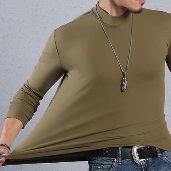 Men's spring cotton semi-high-necked bottom long sleeve slim slim pure color stretch large size T-shirt men trend<br>
Men's spring cotton semi-high-necked bottom long sleeve slim slim pure color stretch large size T-shirt men trend<br>